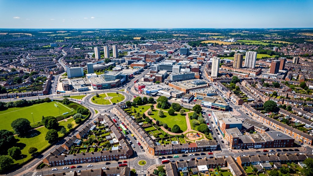 Aerial view of Crawley West Sussex property market